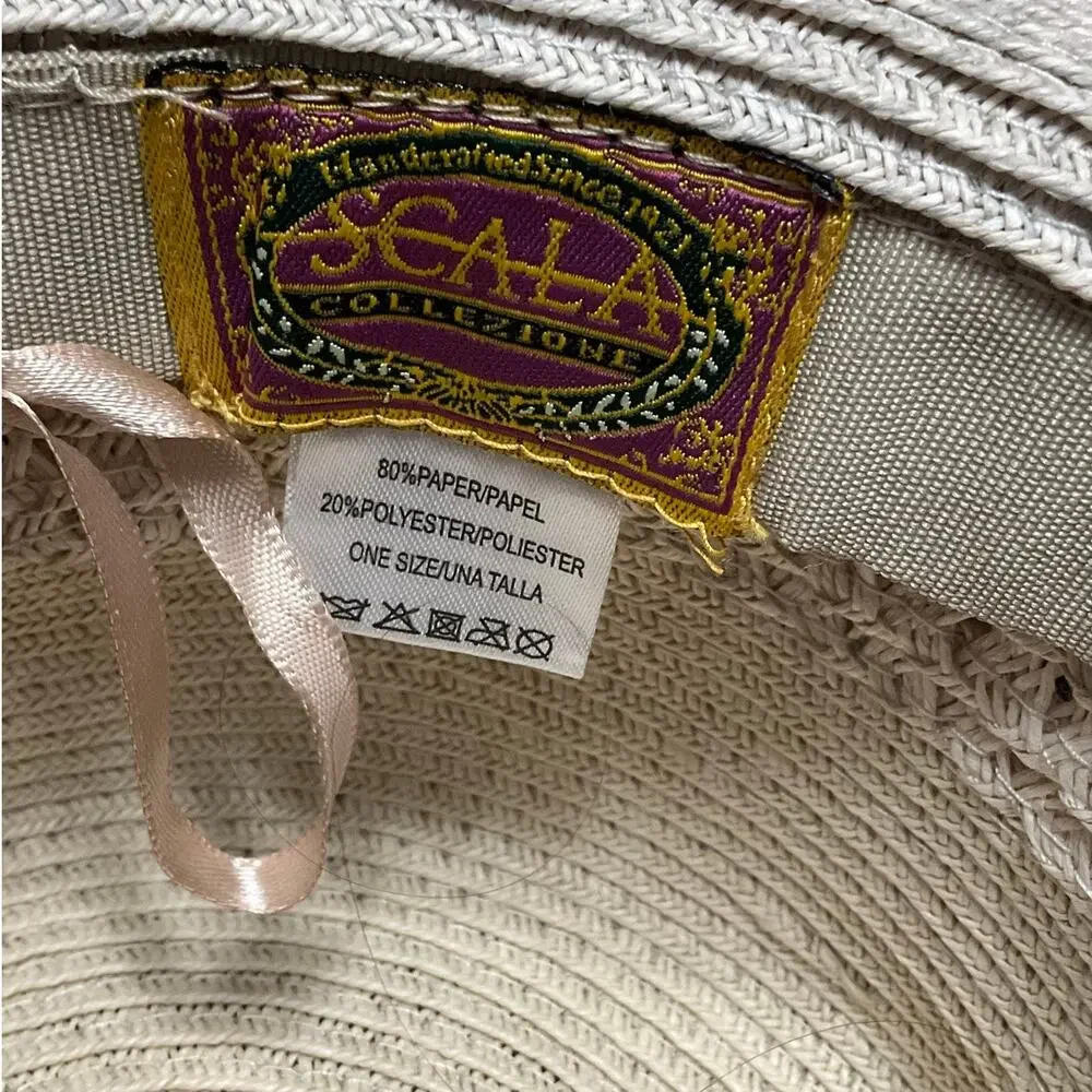 Scala Collezione Sun Beach Fringed Rim Hat Shell Band EUC